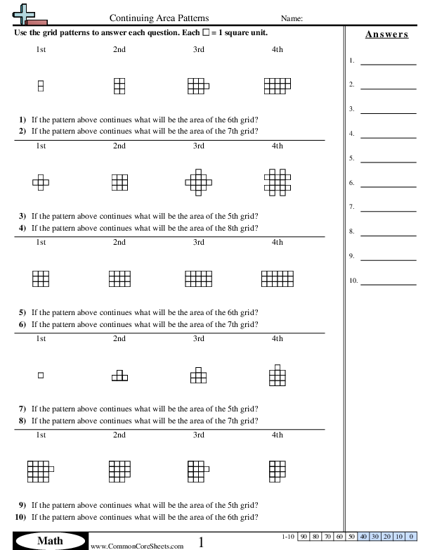 Continuing Area Patterns Worksheet - Continuing Area Patterns worksheet